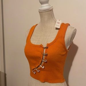 Orange Safety Pin Crop Top